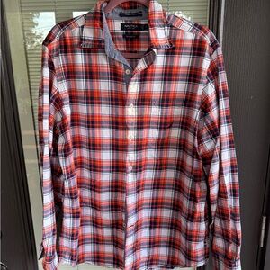 Nautica Men's Red and Blue Plaid Button Down Shirt